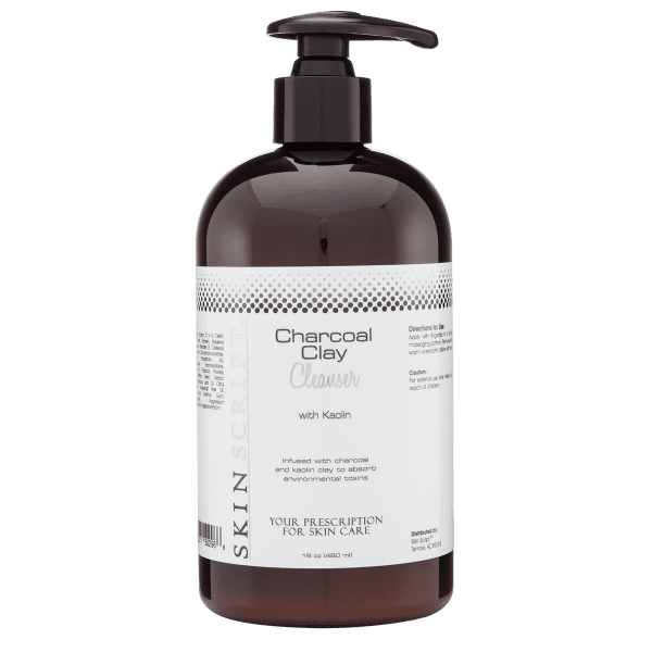 A bottle of charcoal clay cleanser on a black background