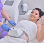 A woman getting her breast waxed in the hospital